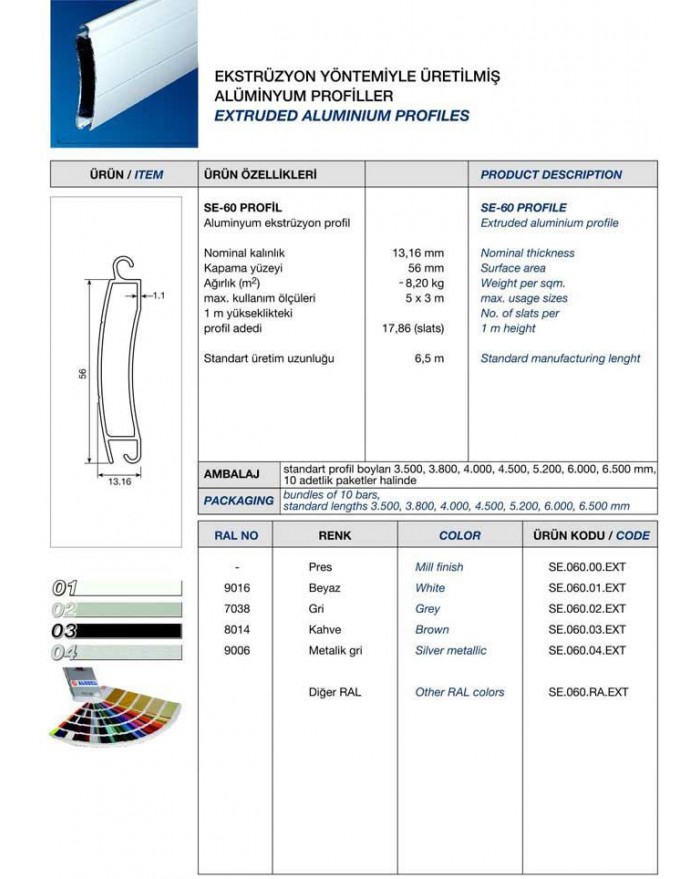 SE 60 ALÜMİNYUM PROFİL
