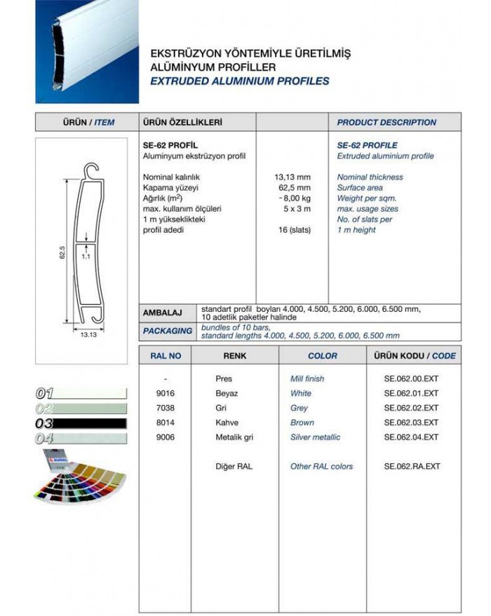 SE 62 ALÜMİNYUM PROFİL