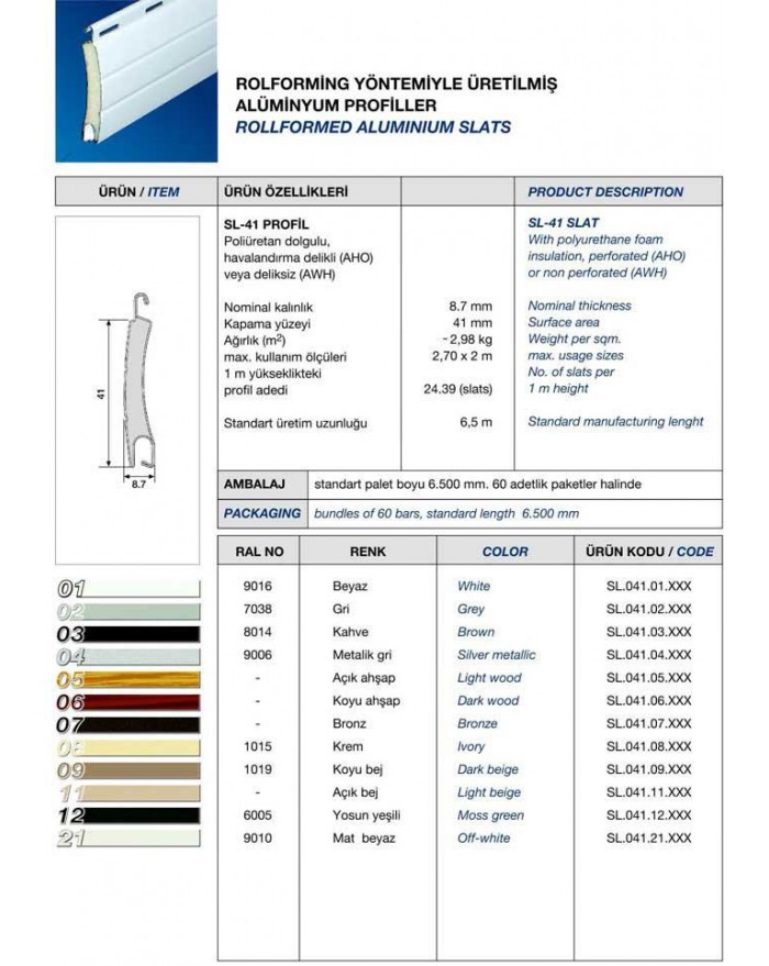 SL 41 POLİÜRETAN DOLGULU ALÜMİNYUM PROFİL 