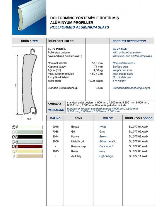 SL 77 POLİÜRETAN DOLGULU ALÜMİNYUM PROFİL